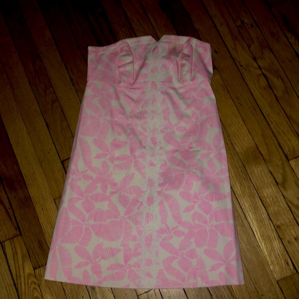Lilly Pulitzer Strapless Pink & White Lace Dress
